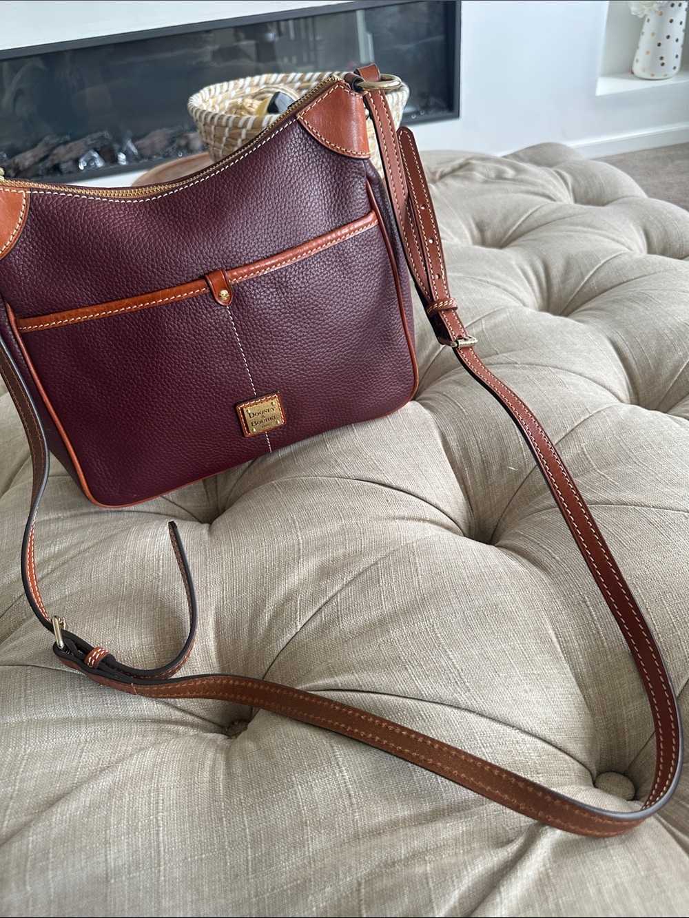 Dooney & Bourke Burgundy Pebble Leather Crossbody with Brown Trim - Picture 3 of 10